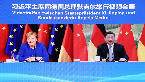 In video call with Merkel, Xi urges enhanced ties with EU, Germany