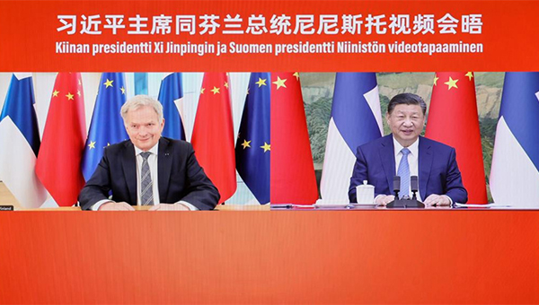 Xi meets Finnish president via video link