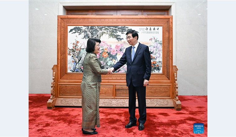 Wang Huning meets Cambodia's National Assembly president