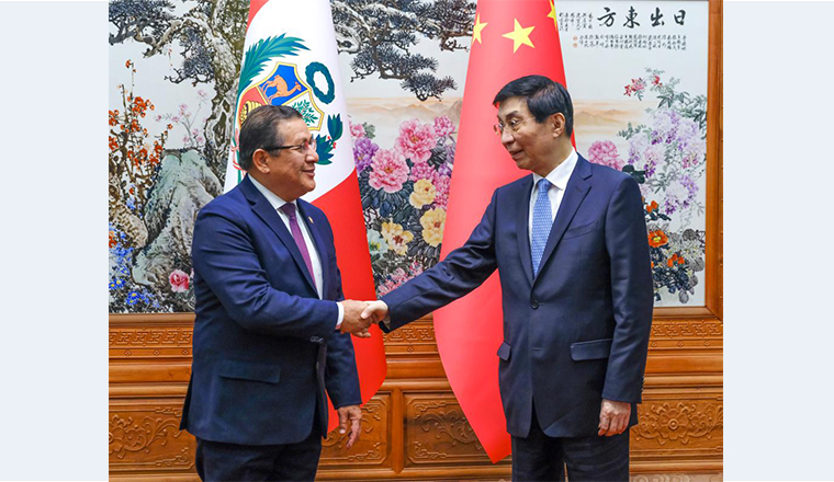 Wang Huning meets Congress of Peru president