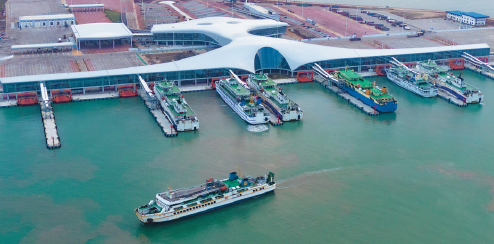Ferries dock at Xuwen Port in Zhanjiang,