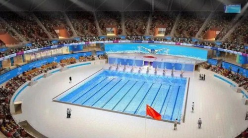 A design sketch of the swimming pools for the 2018 FINA World Swimming Championships (25m), which will be held in Hangzhou, Zhejiang province from Dec 11 to 16..jpg