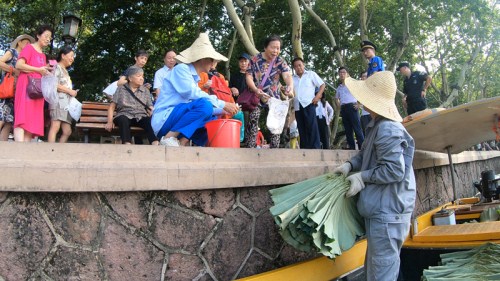 Local residents gather to buy fresh leaves in the morning..jpg