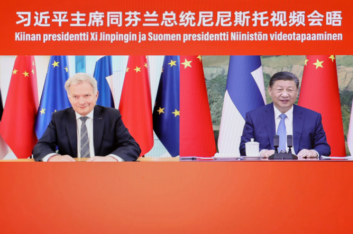 Xi meets Finnish president via video link