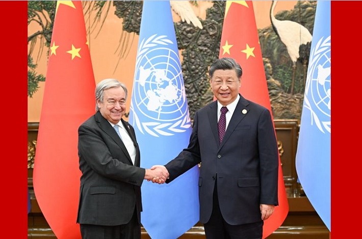 Xi meets Guterres, pledging to work with UN for world peace, development