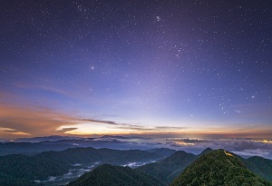 Stunning sunrise over Jianfengling forest park in Hainan