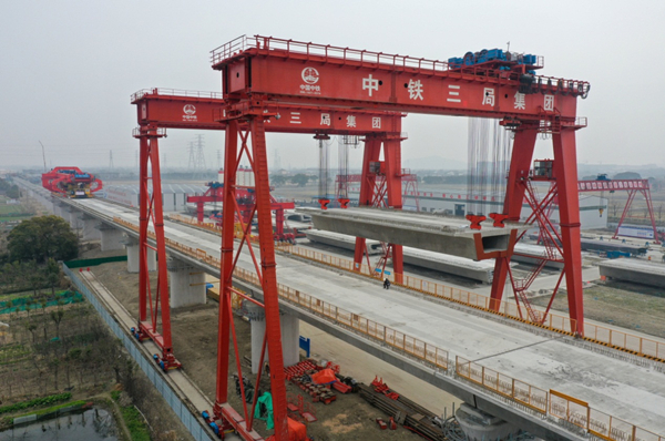 Wuxing section of Shanghai-Suzhou-Huzhou railway under construction