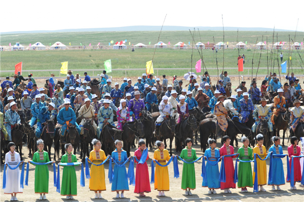 Athletes and performers at the opening ceremony of the 24th Tourism Naadam Festival 