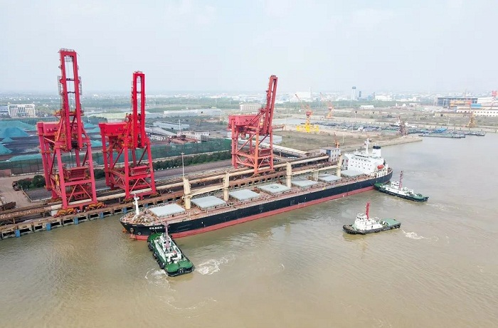 Jingjiang port sets record for handling foreign bulk cargo ship