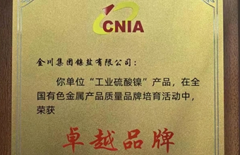 Jinchuan Group Nickel Salts Co wins three national nonferrous metals brand honors