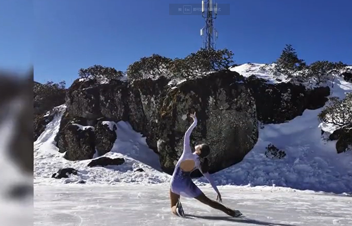 Figure skating enthusiast shows her stuff on frozen lake