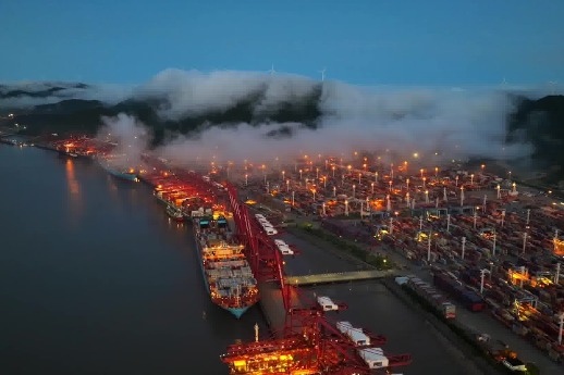 Stunning night view of bustling Ningbo port