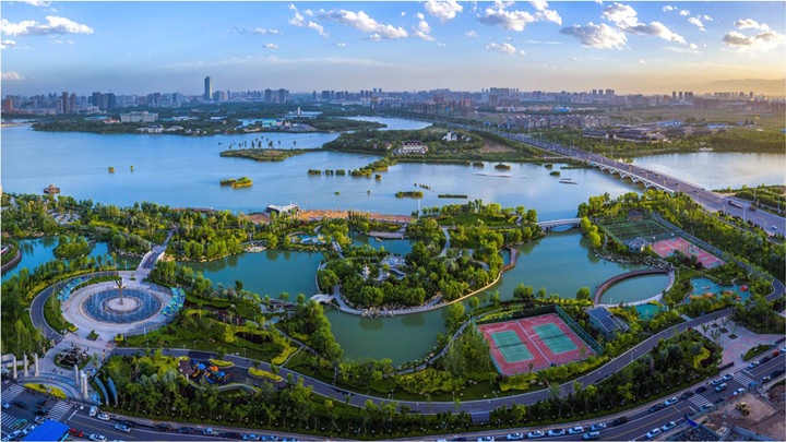 An aerial view of Jinfeng district, Yinchuan, NW China's Ningxia
