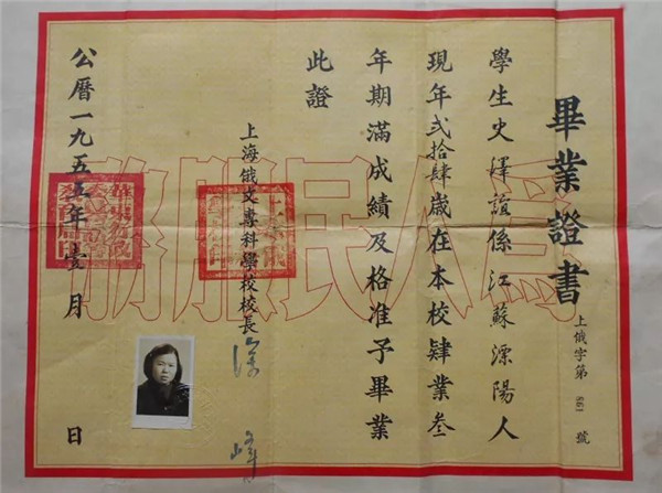 1955年上海俄文专科学校毕业文凭.jpg