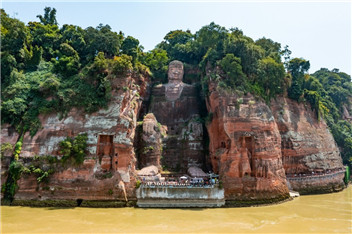 Low water levels cause Giant Buddha's base exposed in SW China's Sichuan
