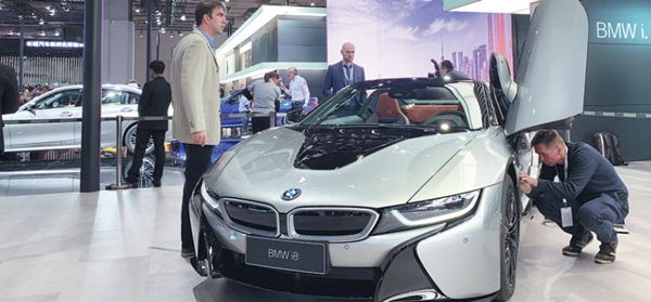 BMW exhibits its new energy vehicle model BMW i8 at the Shanghai auto show in April.png