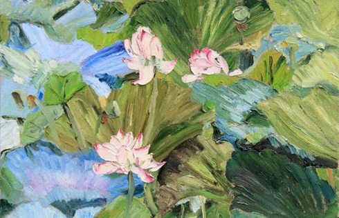 Artist's oil paintings capture beauty of lotus