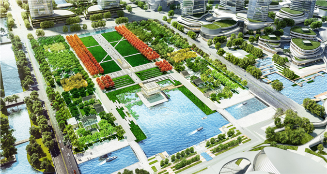 Qianwan Park completes construction of central lawn