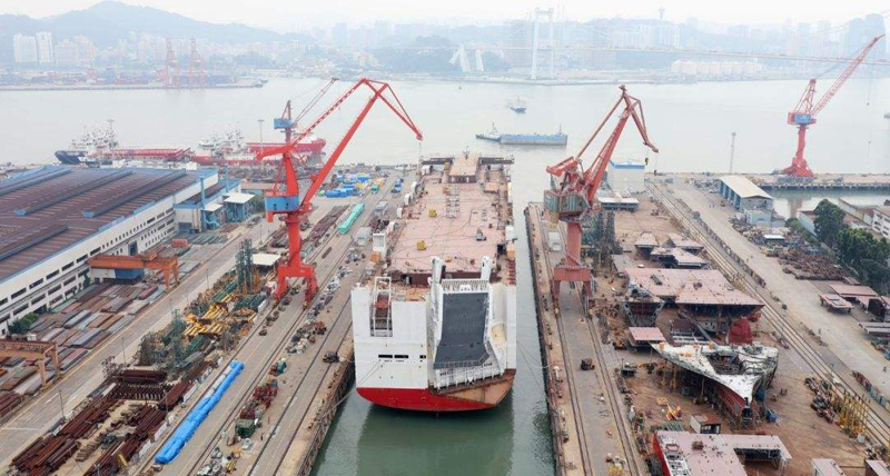 Xiamen-built LNG-fueled ro-ro ship, world's largest, undocks