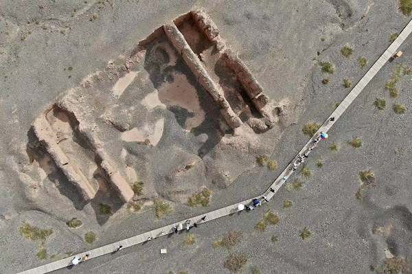 An aerial photo shows the Subashi Buddhist Temple Ruins along the Duku Highway, on July 11, 2021. [Photo by Wei Xiaohao].jpg