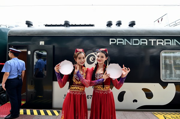 Panda-themed tourist train brings visitors to Xinjiang