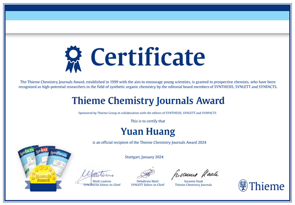 XJTU professor wins 2024 Thieme Chemistry Journals Award