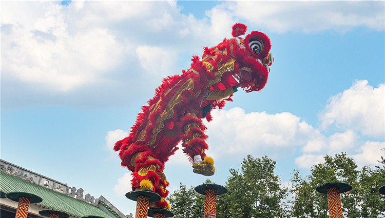 Traditional lion dance performance in Guangdong province