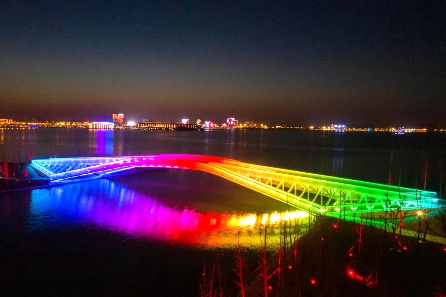 Bridges illuminate Lin-gang Special Area at night.jpg
