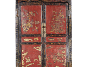 Lacquered cabinet with decorative gold design